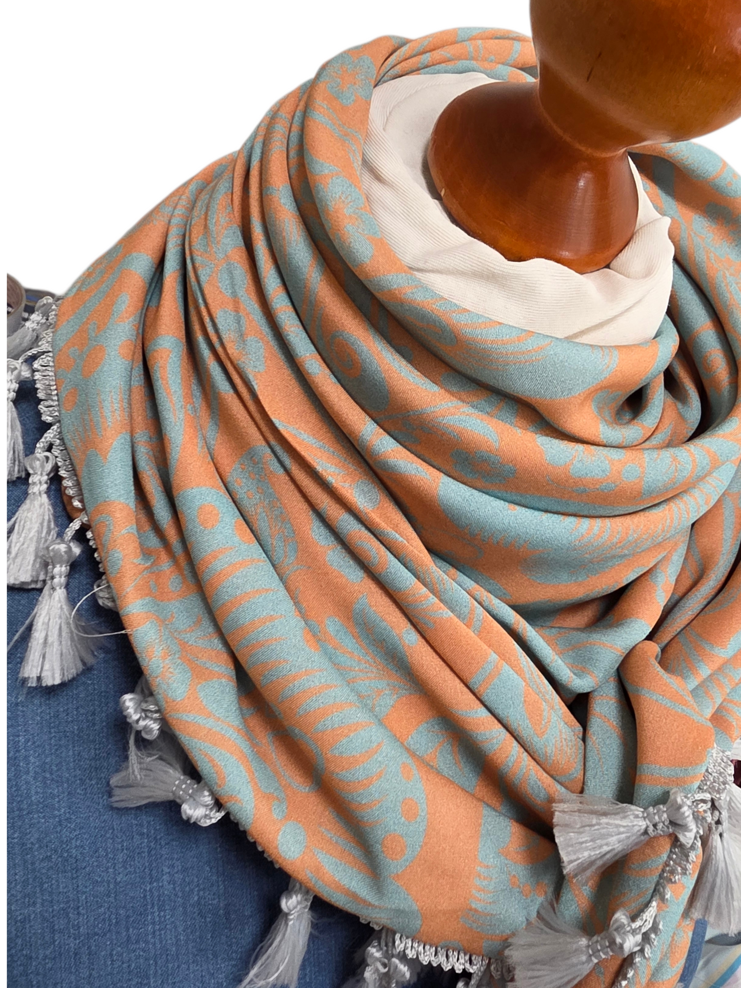 Dreieckstuch Damen Floriana, Schal Damen,  peach, hellgrau, blumen