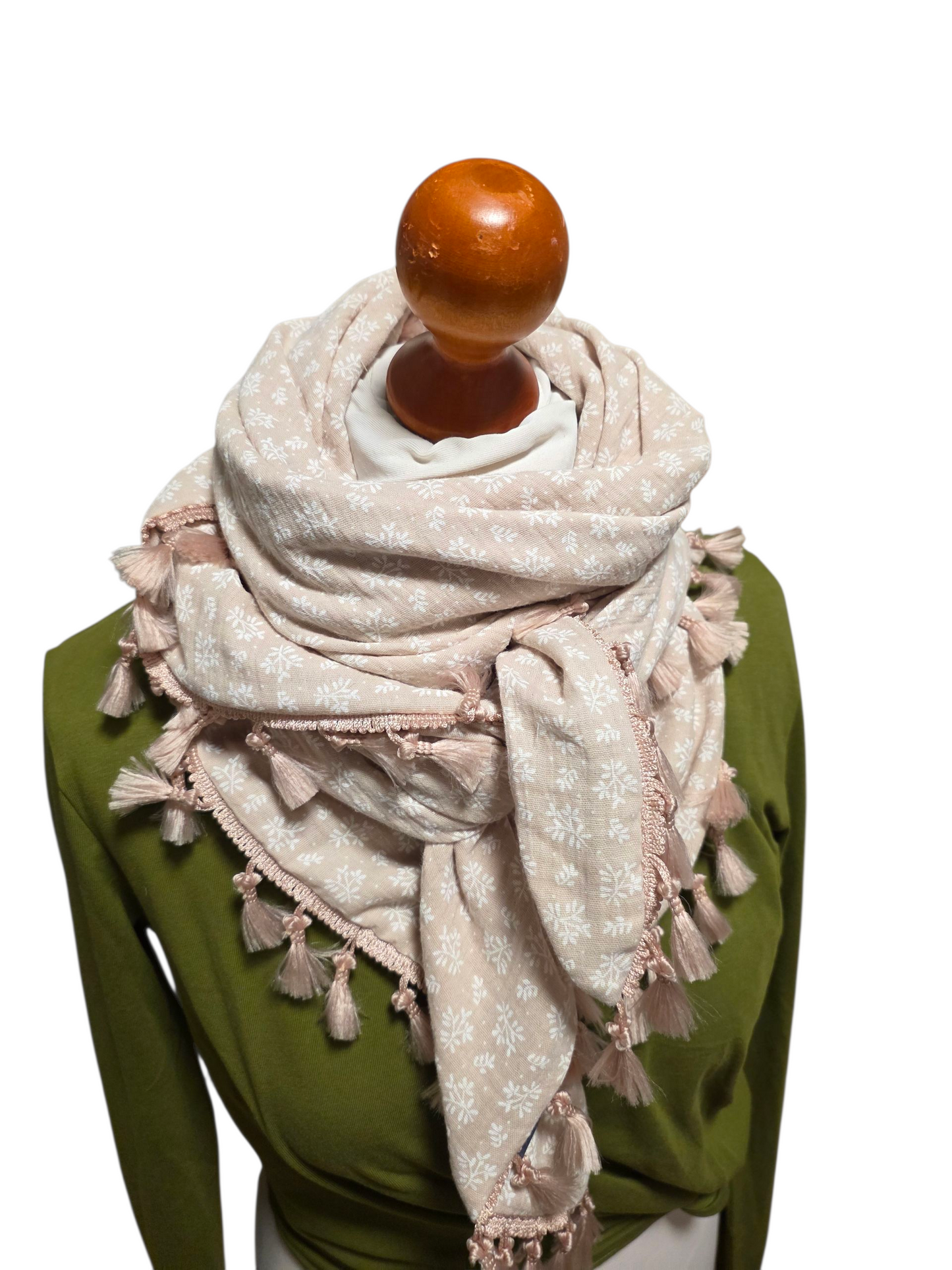 Dreieckstuch Damen Anne, Schal Damen,  Musselintuch,  beige, Blumen