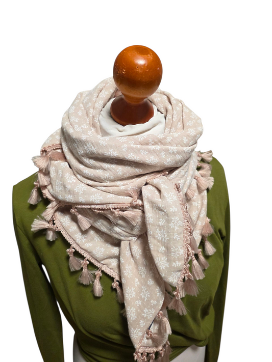 Dreieckstuch Damen Anne, Schal Damen,  Musselintuch,  beige, Blumen