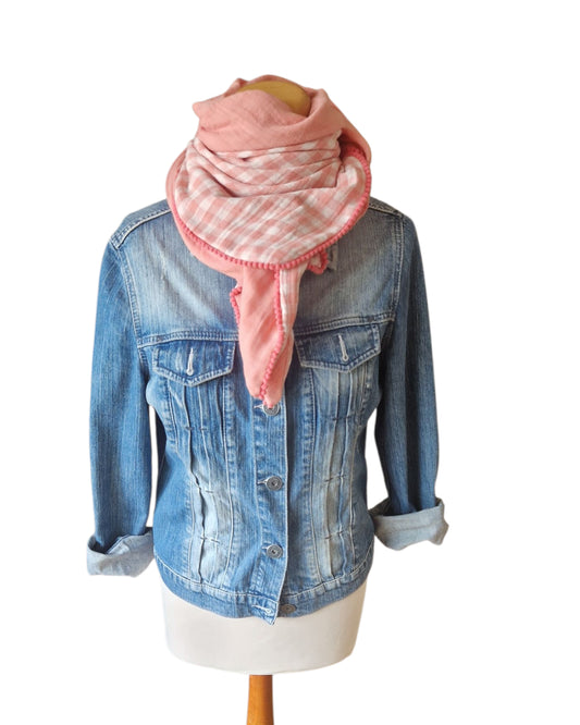 Dreieckstuch Damen Valerie,  Schal Damen,  Musselinschal karo, lachs-weiss