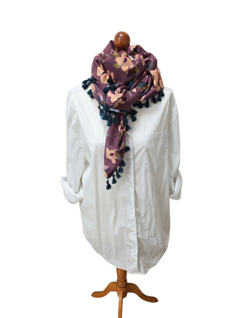 Dreieckstuch Damen Kim, Schal Damen, Blumen, altrosa-marsala, nude, petrol, olivegrün