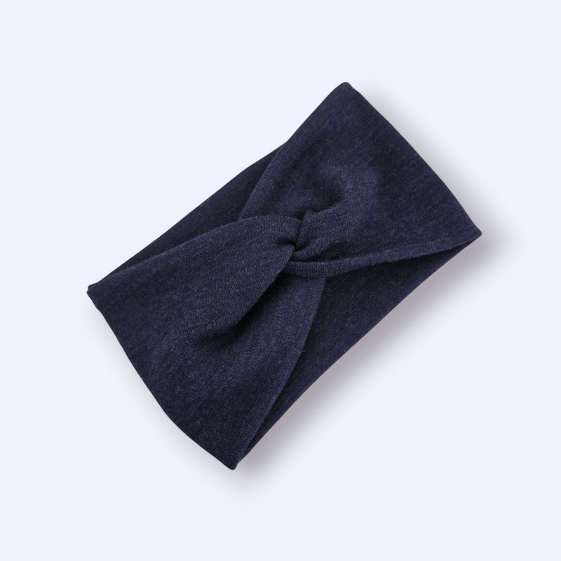 Stirnband aus 100 % Merinowolle, dunkelblau blau