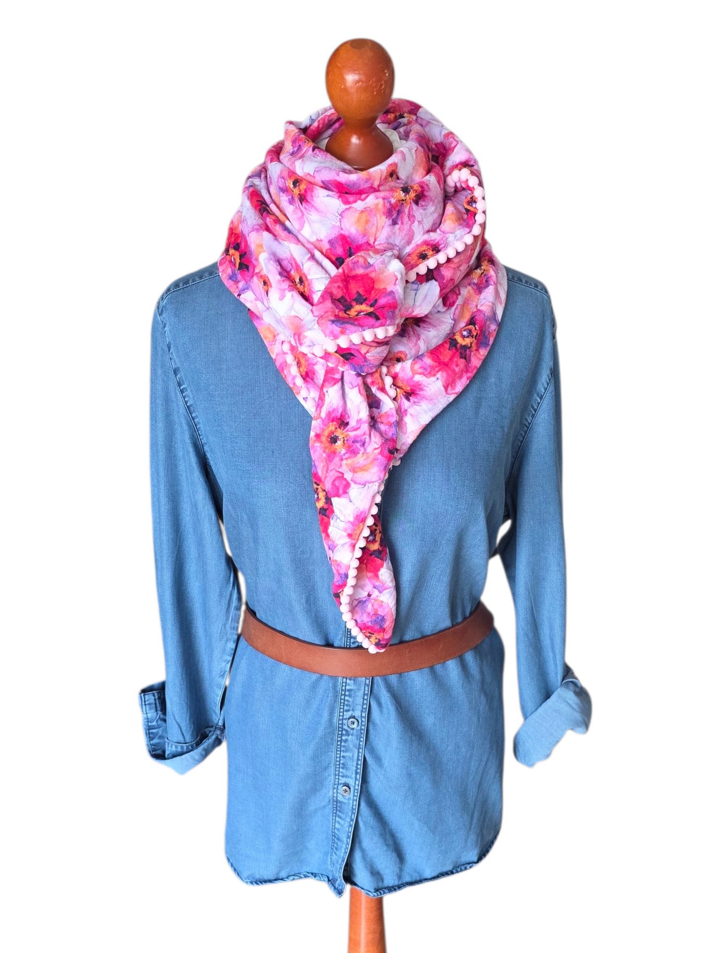 Dreieckstuch Damen Isabella, Schal Damen,  Musselintuch,  pink, rosa, Blumen