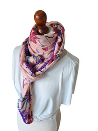 Dreieckstuch Damen Daria, Schal Damen, Blumen, Peach-Lila-Hellblau-Rost