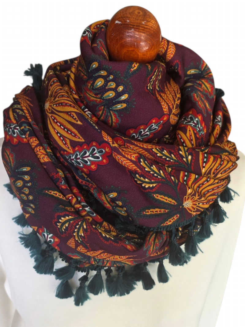 Dreieckstuch Damen Donatella, Schal Damen, Herbstblumen, bordeaux, senf, petrol, blau