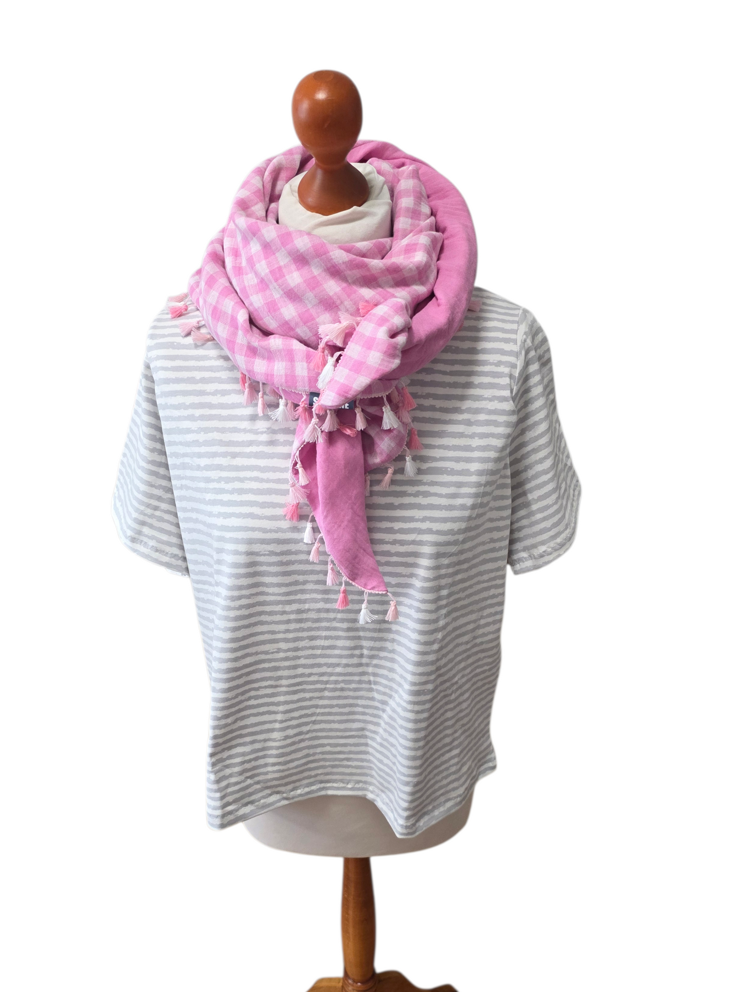 Dreieckstuch Damen Alicia, Schal Damen, Musselinschal, karo, weiss-rosa