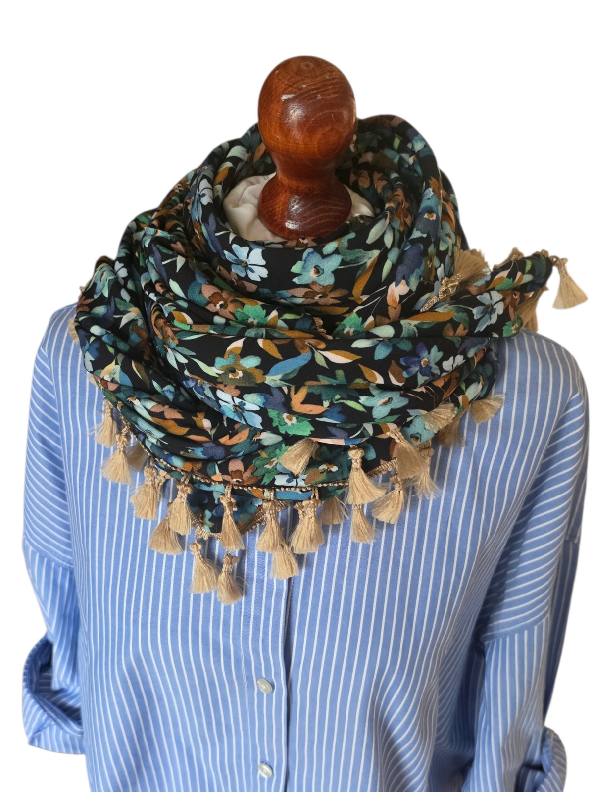 Dreieckstuch Damen Lorena,  Schal Damen,  Blumen,  hellblau,  grün, marineblau, braun