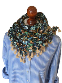 Dreieckstuch Damen Lorena,  Schal Damen,  Blumen,  hellblau,  grün, marineblau, braun