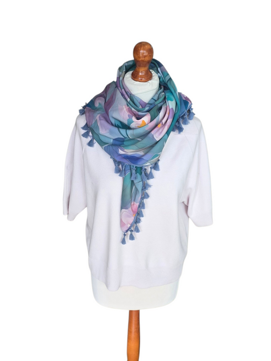 Dreieckstuch Damen Tabea, Schal Damen, Blumen, Grün-Lila