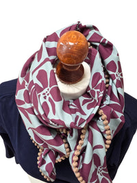 Dreieckstuch Damen Ada, Schal Damen, Blumen, mint-salbei-aubergine