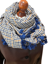 Dreickstuch Damen Sibilla, Schal Damen, kariert, blau, olivegrün, offwhite, senf