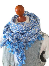 Dreieckstuch Damen Polina, Schal Damen, Musselintuch,  blau