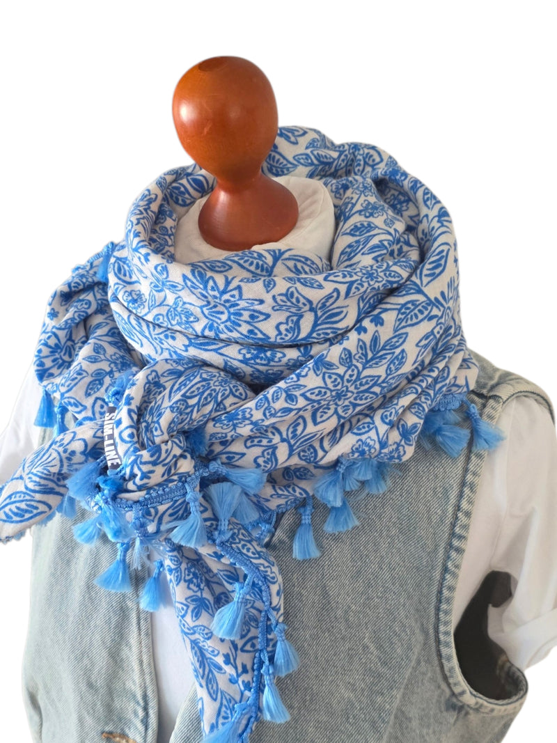 Dreieckstuch Damen Polina, Schal Damen, Musselintuch,  blau