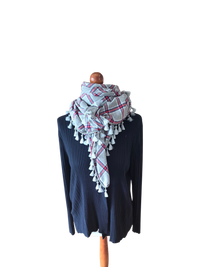 Dreieckstuch Damen Daria, Schal Damen,  kariert, hellgrau, marineblau, rot, Flanell