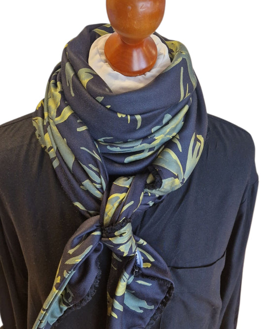 Dreieckstuch Damen Alexiane, Schal Dame, Viskose-Satin,  Blumen, Schwarz,  Olivegrün