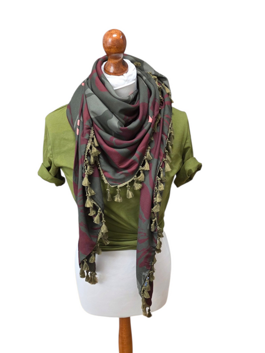 Dreieckstuch Damen Leona, Schal Damen,  Blumen, olive, bordeaux, peach