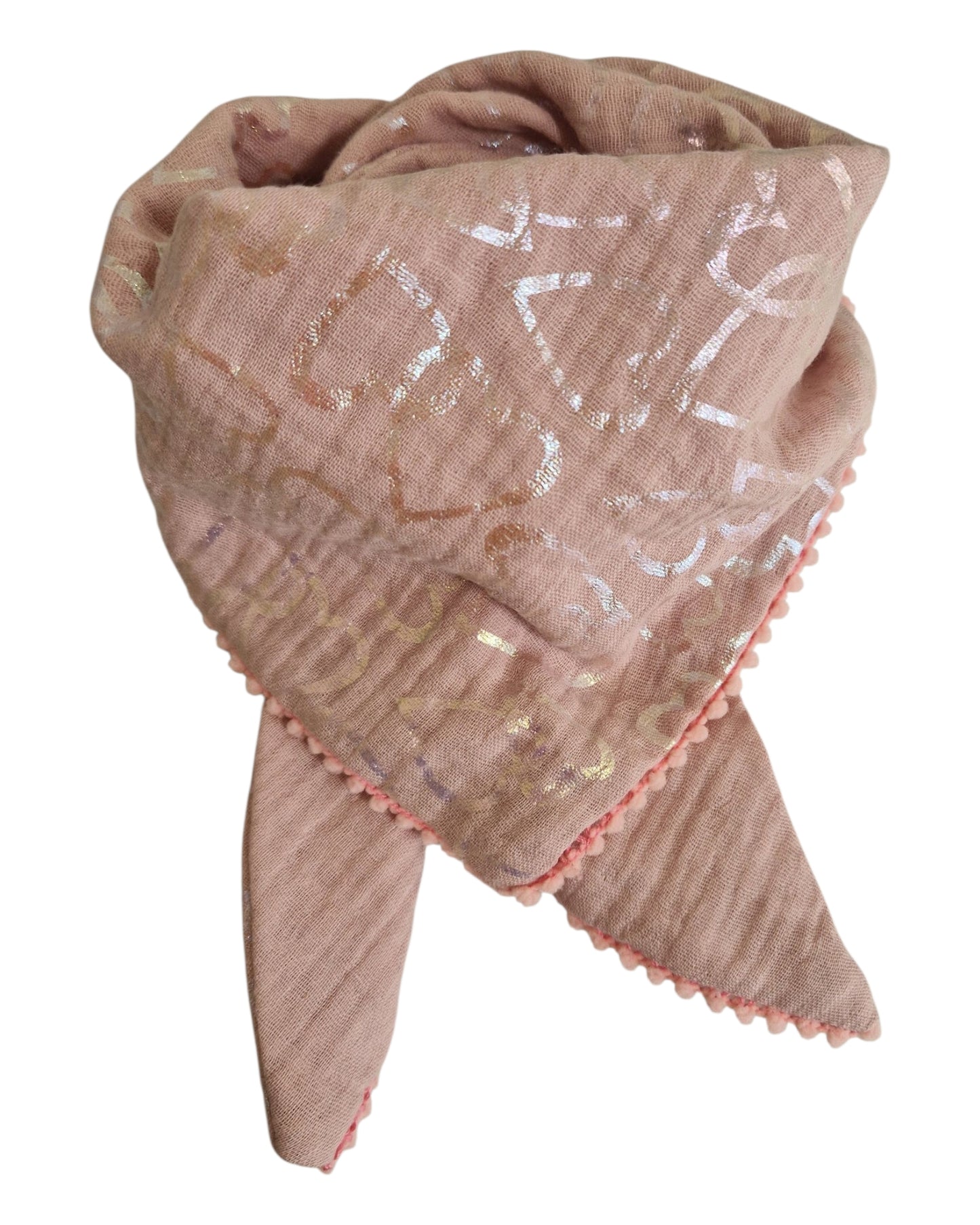 Kinderschal, Dreieckstuch,  Musselinschal, rosa mit Glitzerherzen