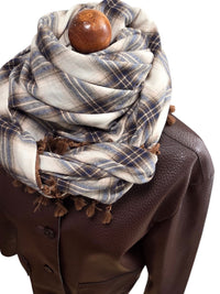 Dreieckstuch Damen Malia, Schal Damen,  kariert, ecrú, dunkelblau,  braun, Flanell