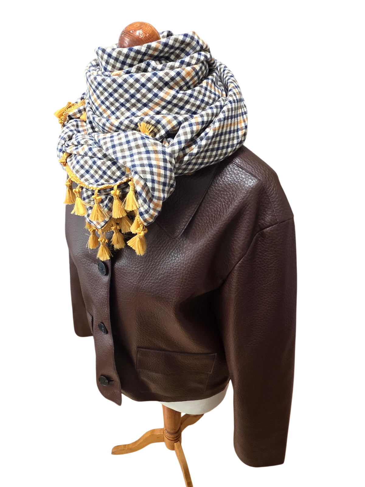 Dreieckstuch Damen Antonia, Schal Damen, kariert, offwhite, senf, olivegrün, marineblau, Flanell