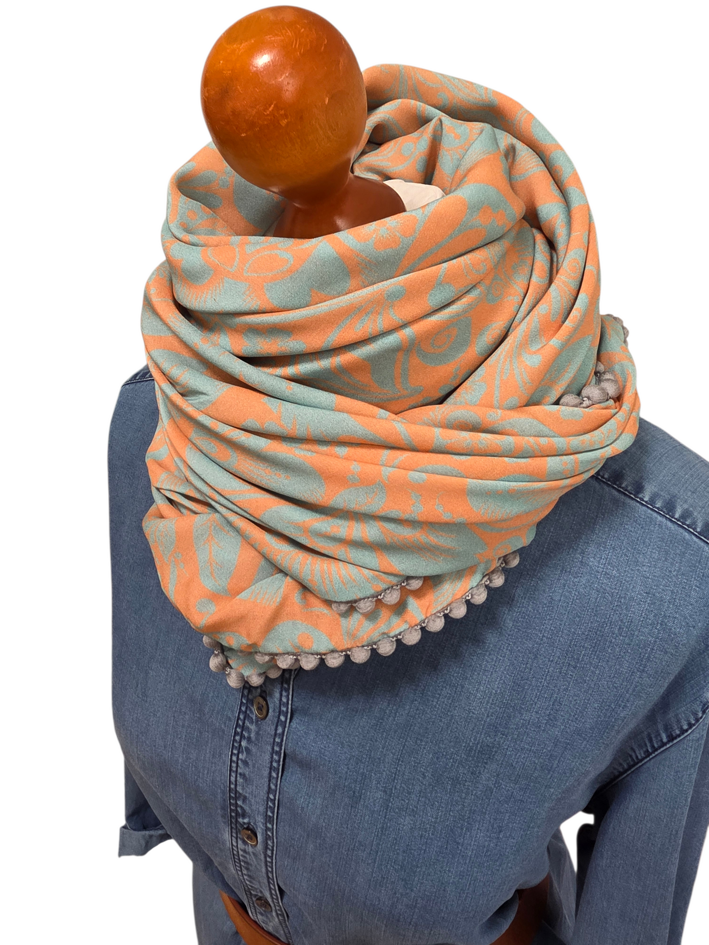 Dreieckstuch Damen Yara, Schal Damen,  Blumen,  hellgrau,  peach