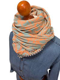 Dreieckstuch Damen Yara, Schal Damen,  Blumen,  hellgrau,  peach