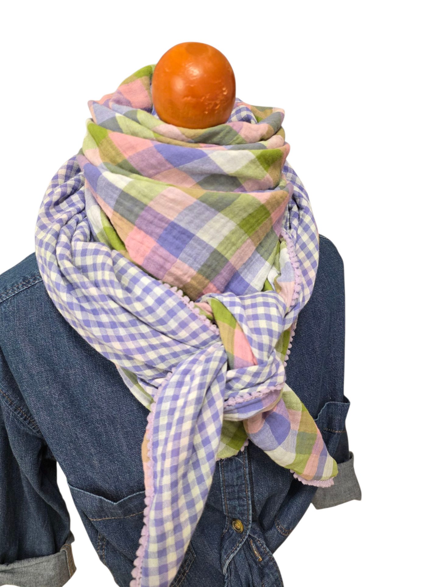 Dreieckstuch Damen,  Schal Damen,  Musselintuch,  Karomuster, lila, rosa, Olivegrün