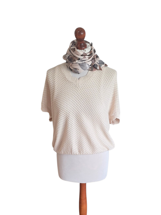 Dreieckstuch-Kleintuch Damen Fabia, Schal Damen, Blätter, beige, grau, braun