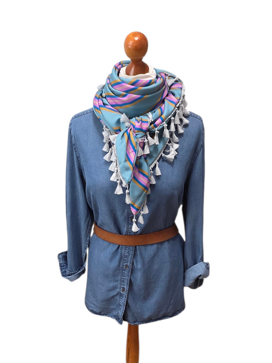 Dreieckstuch Damen Pia, Schal Damen, Streifen, Dunkemint, rosa, blau, caramell