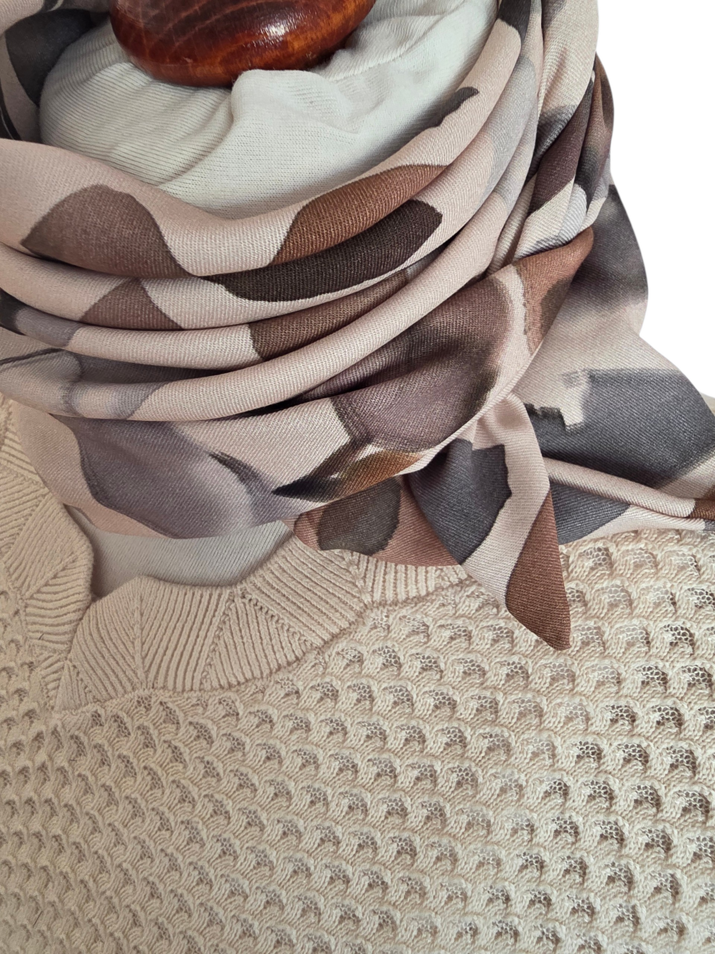 Dreieckstuch-Kleintuch Damen Fabia, Schal Damen, Blätter, beige, grau, braun