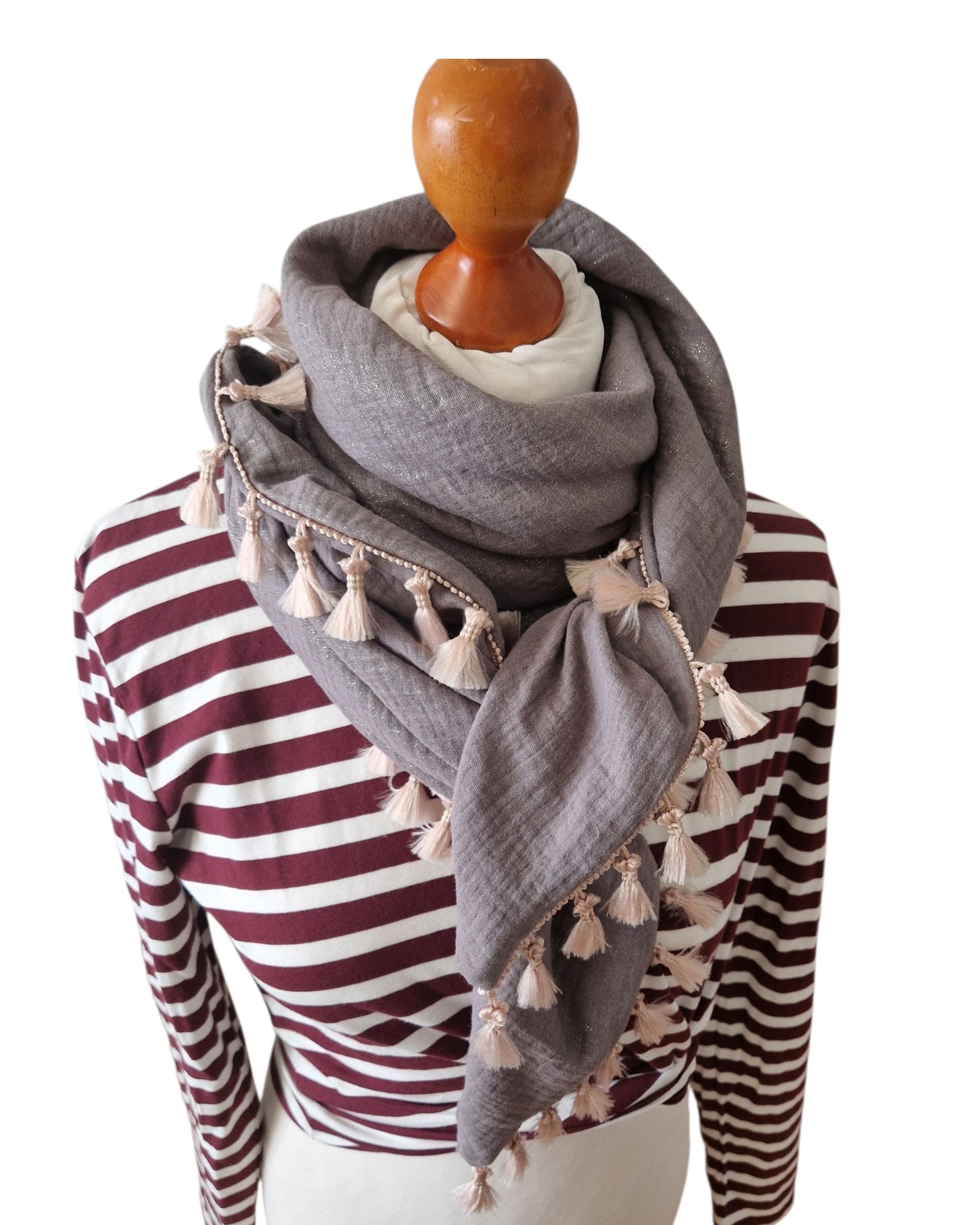 Dreieckstuch Damen Freya, Schal Damen,  Musselinschal,  glitzer, grau