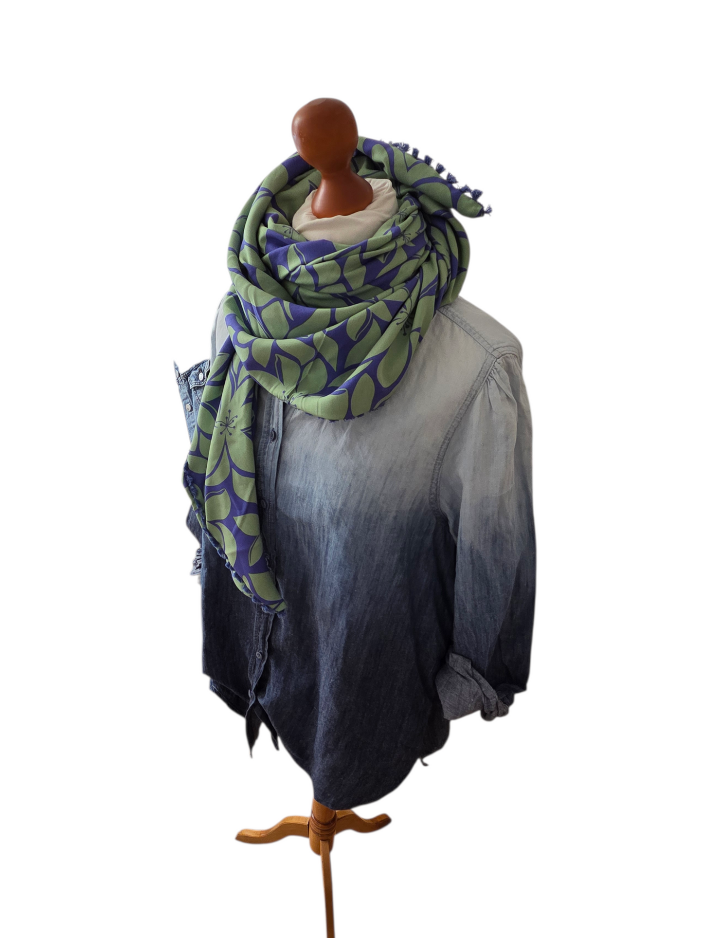 Dreieckstuch Damen Patrizia,  Schal Dame,  Blumen,  jeansblau,  grün