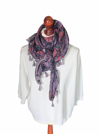 Dreieckstuch Damen Daniella, Schal Damen, Lavendel, Petrol, Bordeaux und Marineblau, Blumen