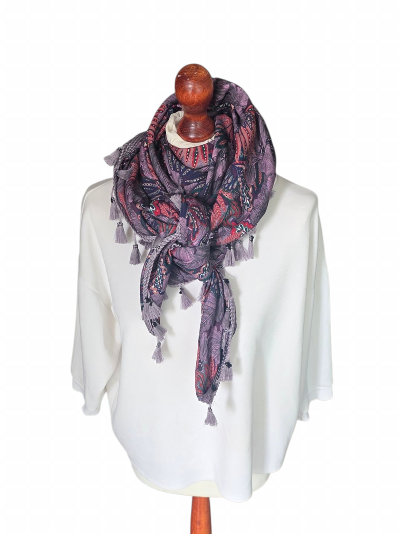 Dreieckstuch Damen Daniella, Schal Damen, Lavendel, Petrol, Bordeaux und Marineblau, Blumen