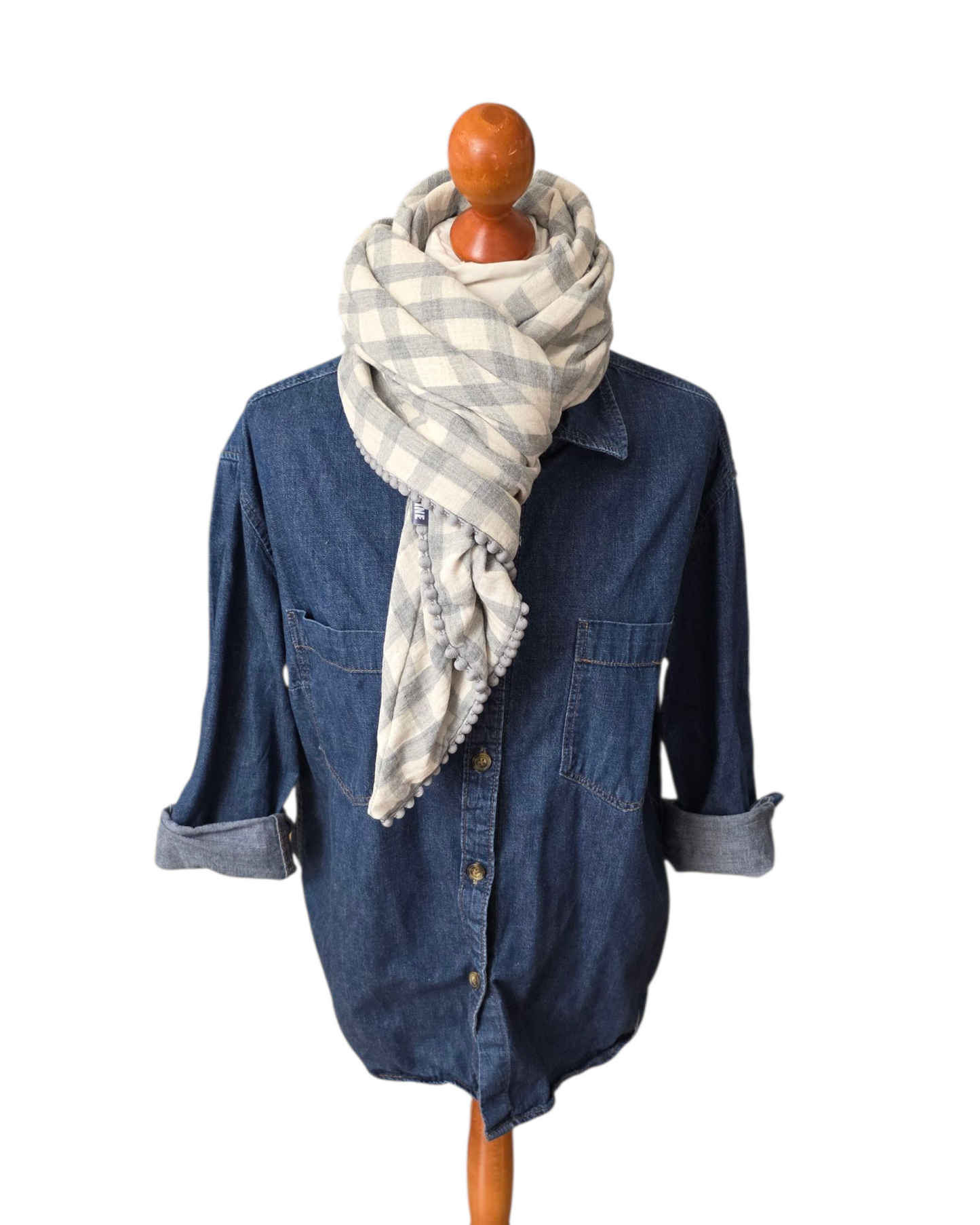 Dreieckstuch Damen Sylvie, Schal Damen, Musselinschal, kariert, offwhite-hellgrau