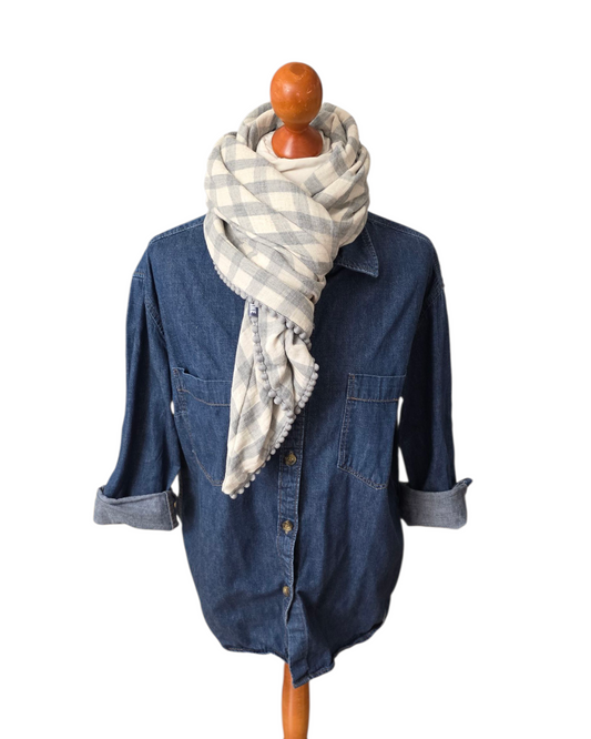 Dreieckstuch Damen Sylvie, Schal Damen, Musselinschal, kariert, offwhite-hellgrau