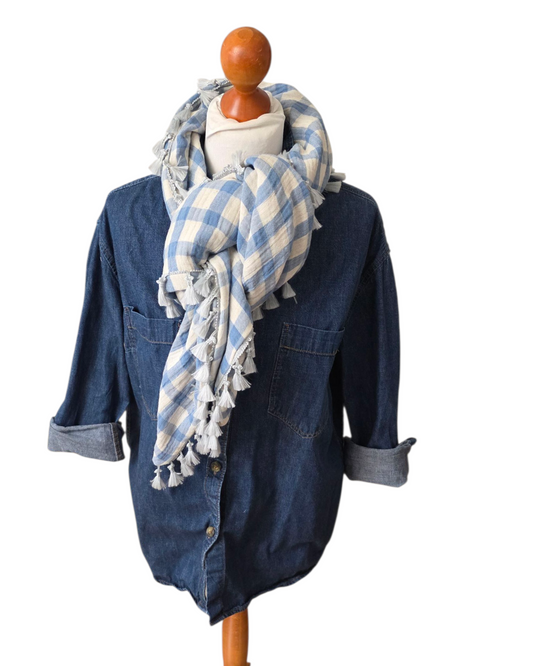 Dreieckstuch Damen Norina, Schal Damen, Musselinschal, offwhite-hellblau