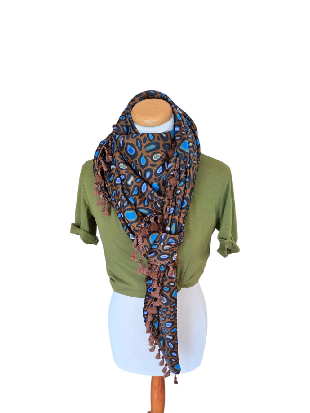 Dreieckstuch Damen Karina, Schal Damen, braun, royalblau, olivegrün