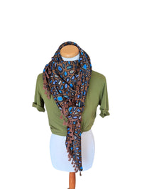 Dreieckstuch Damen Karina, Schal Damen, braun, royalblau, olivegrün