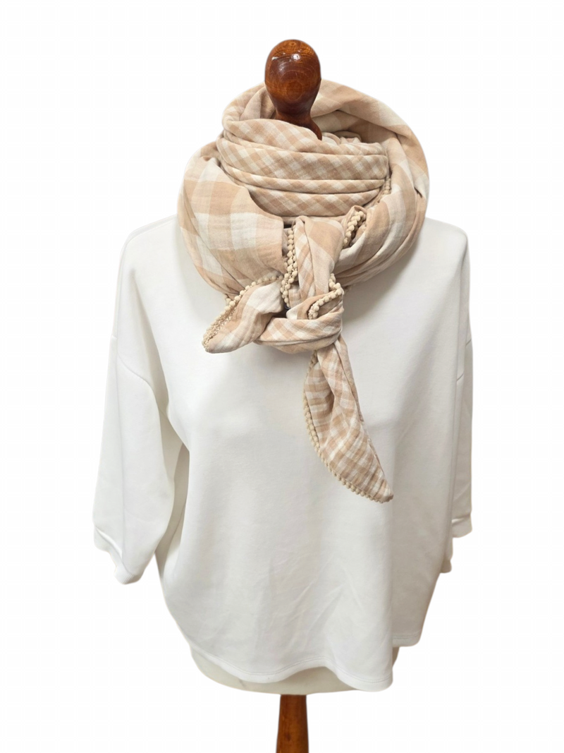 Dreieckstuch Damen Roberta,  Schal Damen,  Musselinschal,  kariert beige-offwhite