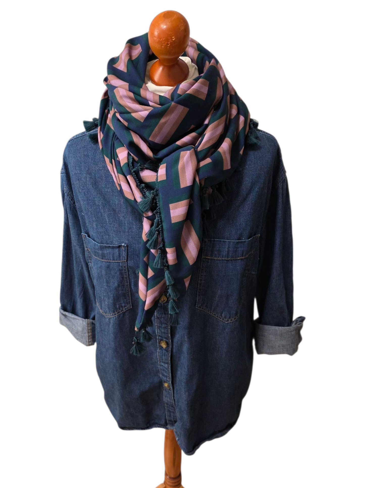 Dreieckstuch Damen Gianna,  Schal Damen,  hellbraun, marineblau,  petrolgrün, rosa