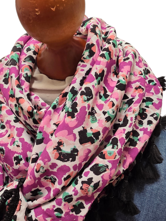 Dreieckstuch Damen Amina, Schal Damen, leo pink grün schwarz