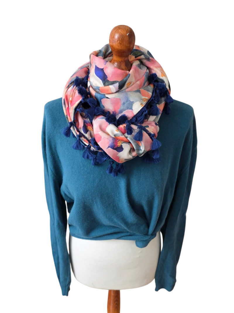 Dreieckstuch Damen Delia, Schal Damen, Blumen, rosa, grün, marineblau, olivegrün