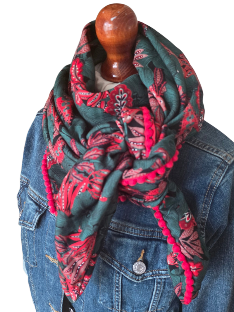 Dreieckstuch Damen Lorella, Schal Damen , petrol, braun, rot, Fantasiemuster
