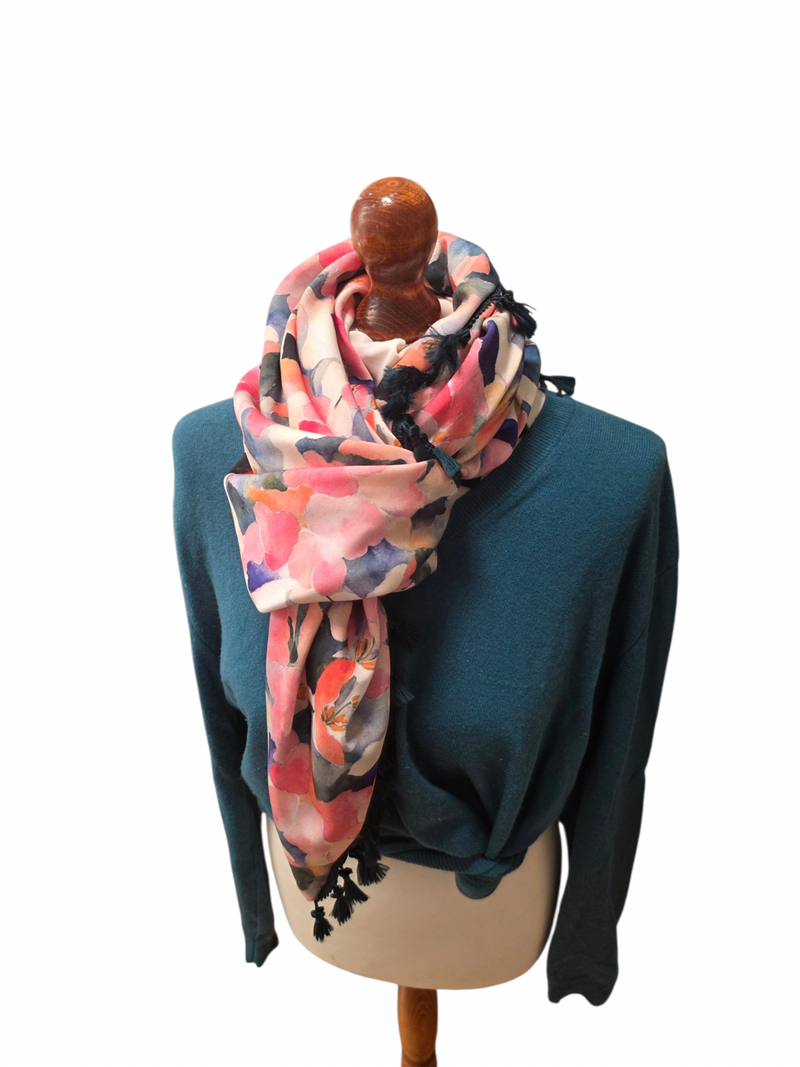 Dreieckstuch Damen Donna, Schal Damen, Blumen, rosa, marineblau, olivegrün, petrolgrün