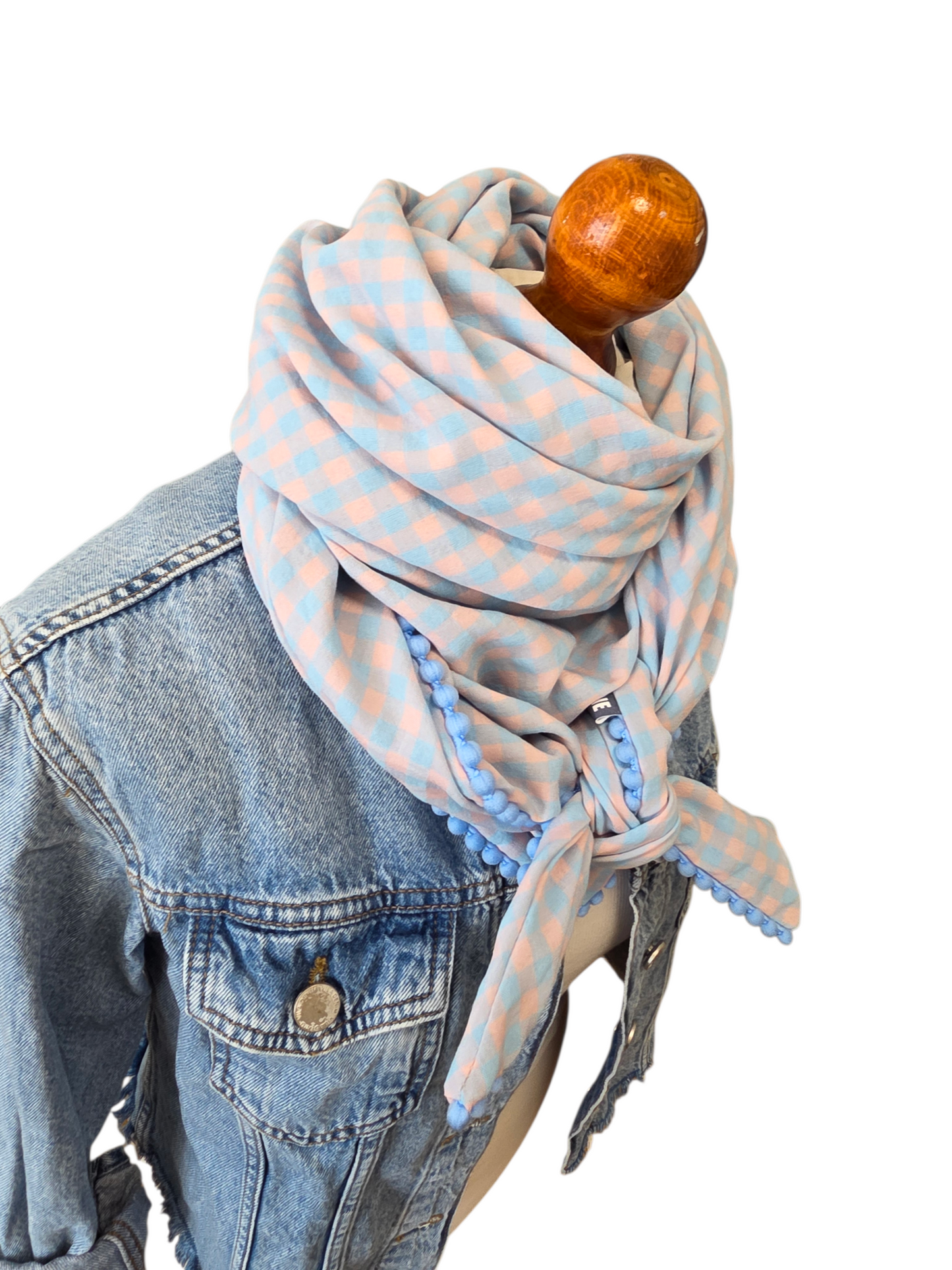 Dreieckstuch Marietta, Schal Damen,  Karomuster peach hellblau