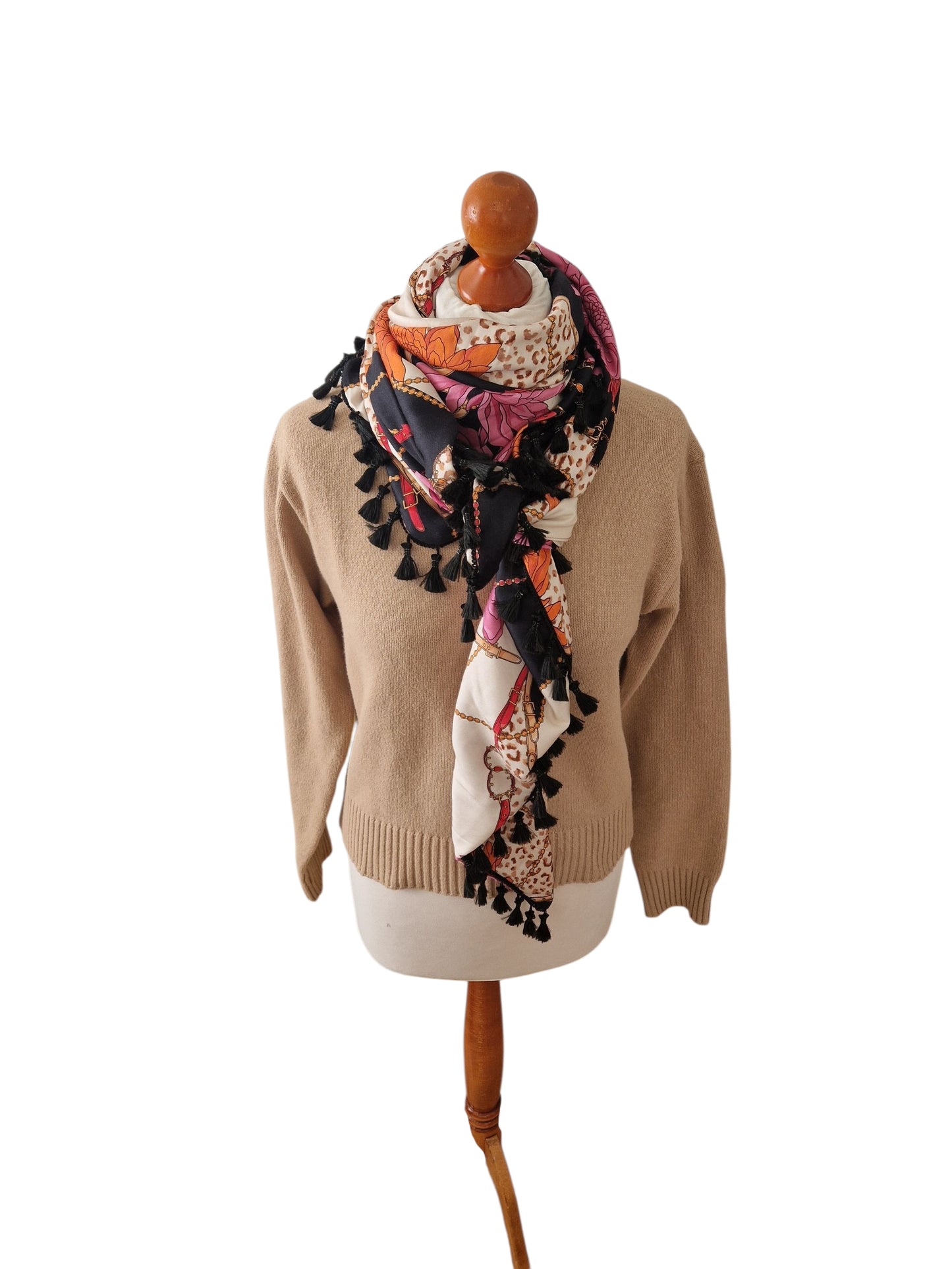 Dreieckstuch Damen Betty, Schal Damen,  schwarz, orange, pink, Leo, beige