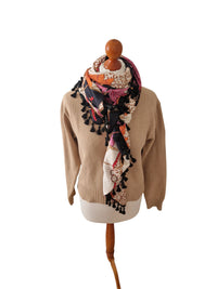Dreieckstuch Damen Betty, Schal Damen,  schwarz, orange, pink, Leo, beige