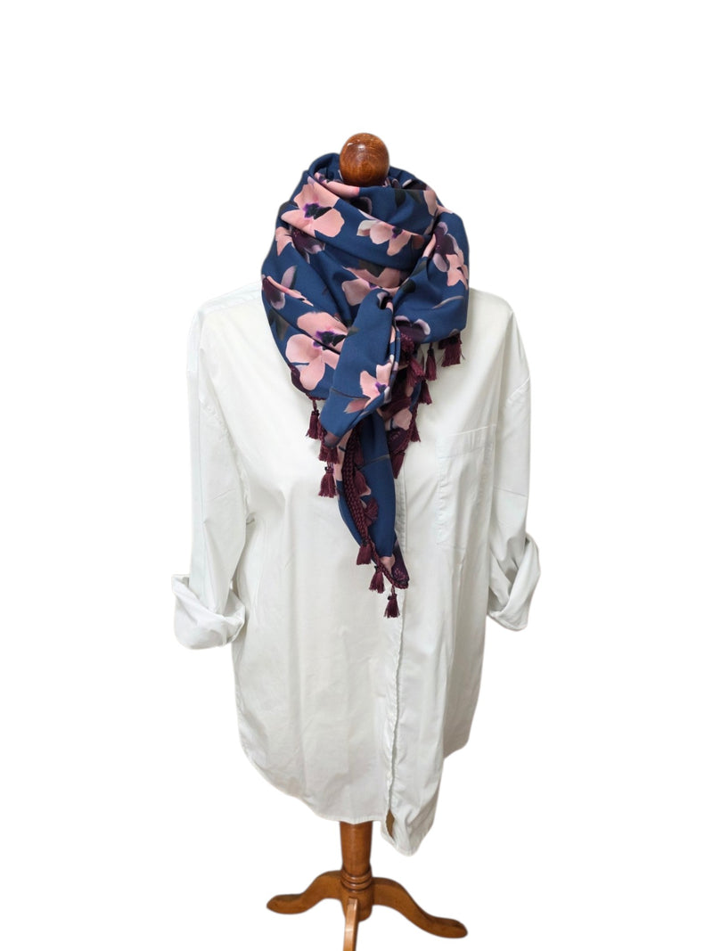 Dreieckstuch Damen Malia, Scnal Damen, blau, rosa, aubergine, petrol, Blumen