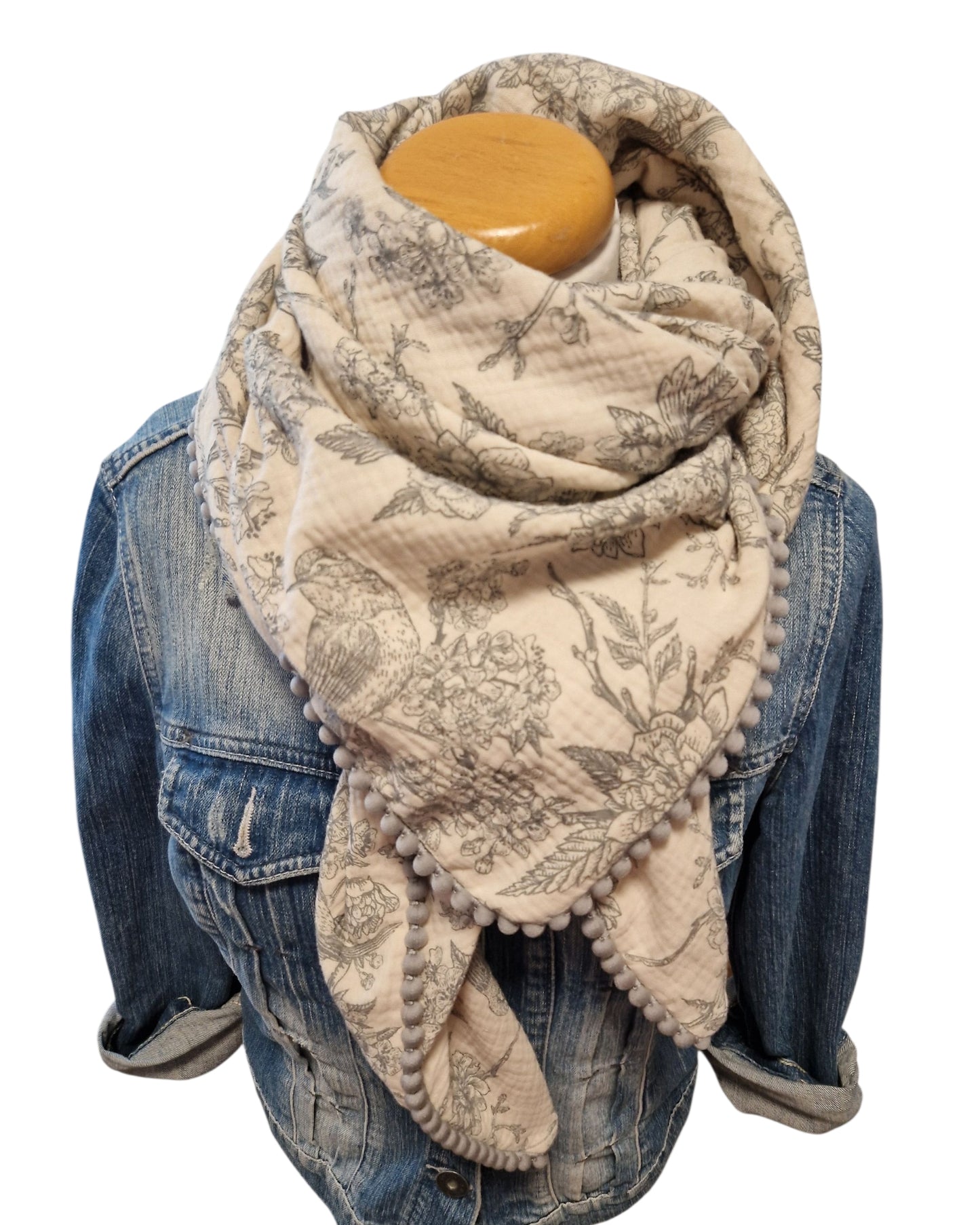 Dreieckstuch Damen Juliette, Schal Damen,  Musselinschal,  offwhite/grau