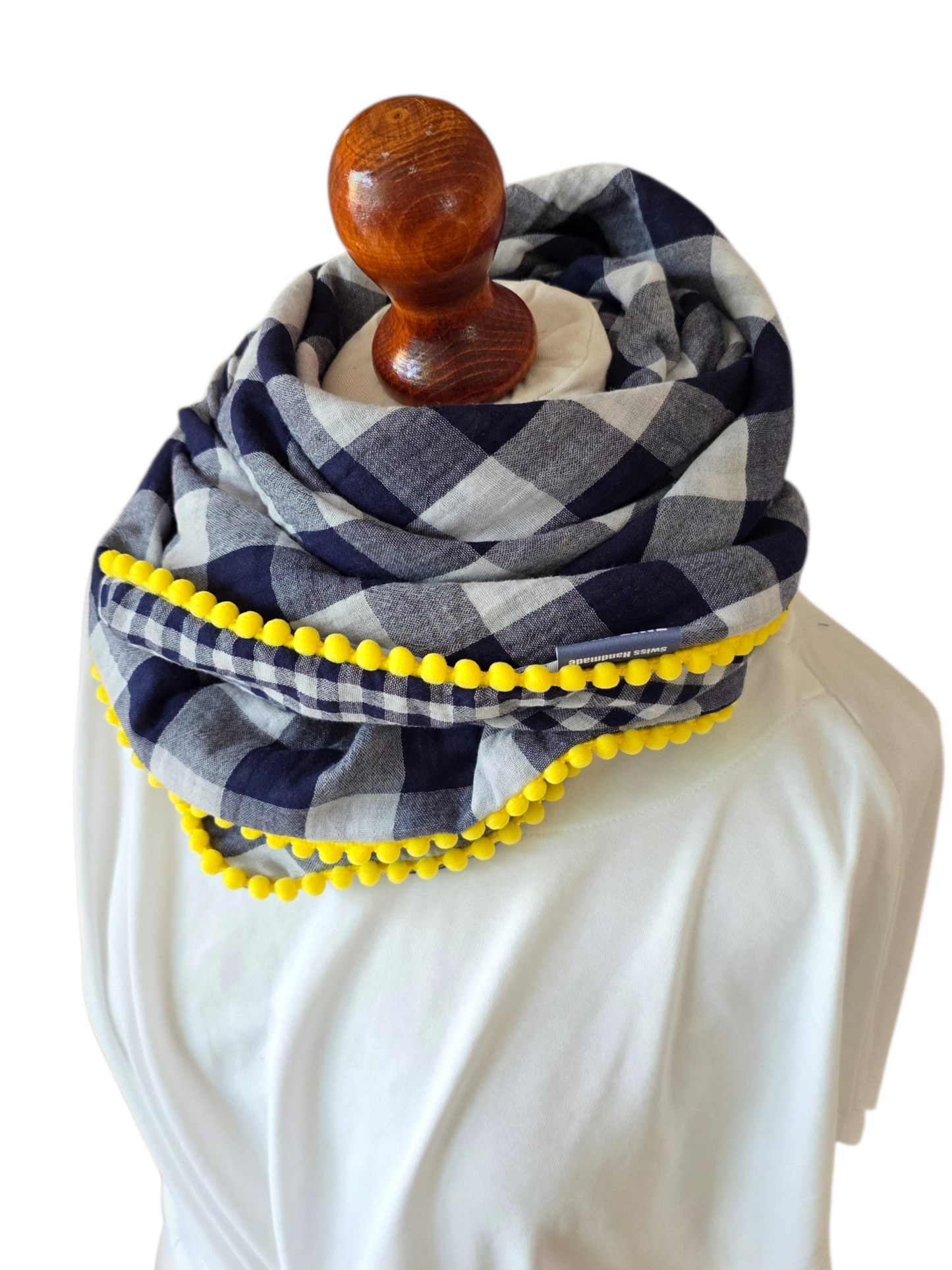 Dreieckstuch Damen Krizia, Schal Damen,  Musselintuch,  kariert,  blau, weiss